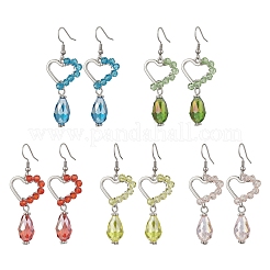 Orecchini pendenti in vetro galvanizzato a forma di cuore con goccia per donna&nbsp;EJEW-JE06803