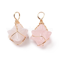 Pendentifs enveloppés de fil de cuivre de quartz rose naturel&nbsp;G-B041-02G-14