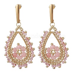 Pendientes colgantes de jade de Malasia natural teñido y con cuentas de vidrio en forma de lágrima&nbsp;EJEW-MZ00707-01