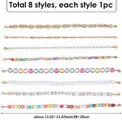 8 pz 8 stili perline acriliche e catene portacavi in alluminio e catena per berretto da baseball in acciaio inossidabile 304&nbsp;HJEW-SC0002-48