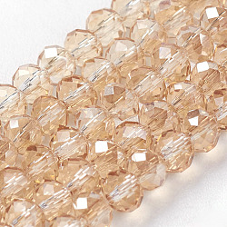 Faceted Rondelle Electroplate Glass Bead Strands, Pale Goldenrod, 3x2mm, Hole: 1mm, about 100pcs/strand, 10 inch
