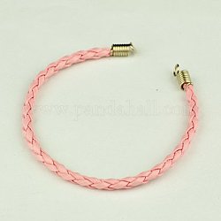 Braided PU Leather Cord Bracelet Making, with Iron Cord Tips, Nice for DIY Jewelry Making, Pink, 165x3mm