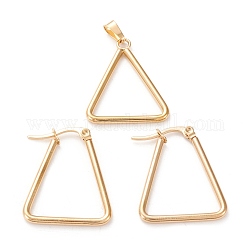 304 Stainless Steel Jewelry Sets, Hoop Earrings and Pendants, Triangle, Golden, Hoop Earrings: 27x22x2mm, Pin: 0.6x1mm, Pendant: 26.5x22x2mm, Hole: 6x3mm