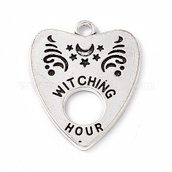 Tibetan Style Alloy Pendants, Antique Silver, Heart with Word Witching Hour, Moon Pattern, 27.5x23x1.4mm, Hole: 2.4mm