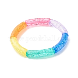 Jelly Color Acrylic Curved Tube Beaded Stretch Bracelet, Chunky Bracelet for Women, Colorful, Inner Diameter: 2-1/8 inch(5.3cm)