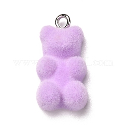 Flocky Resin Pendants, with Iron Finding, Bear, Lilac, 22x11x7mm, Hole: 2mm