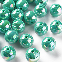 Perles acryliques opaques, de couleur plaquée ab , ronde, vert de mer clair, 16x15mm, Trou: 2.8mm, environ 220 pcs/500 g