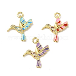 Brass Micro Pave Cubic Zirconia Pendants, with Enamel and Jump Ring, Real 18K Gold Plated, Lead Free & Cadmium Free & Nickel Free, Birds, Mixed Color, 27x24x3mm