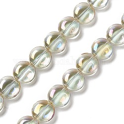 Chapelets de perles en verre électroplaqué, plein arc-en-plaqué, plat rond, jaune verge d'or clair, 12~12.5x6.5mm, Trou: 1mm, Environ 50 pcs/chapelet, 23.62 pouce (60 cm)