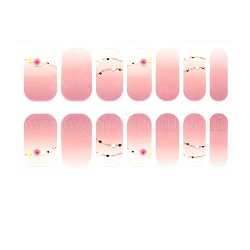 Esmalte de uñas degradado de envoltura completa pegatinas, Calcomanías de uñas de gel autoadhesivas con estampado de leopardo y copos de nieve de flores, para mujeres niñas puntas de uñas decoraciones, marrón rosado, 24x8mm, 14pcs / hoja