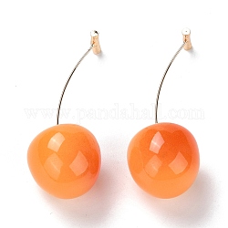 Orecchini pendenti in resina ciliegia realistici, orecchini di frutta in ottone per ragazze donne, oro chiaro, arancione, 56mm, ago :0.6mm