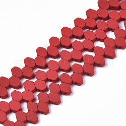 Spray Painted Non-magnetic Synthetic Hematite Multi-Strand Links, for Tile Elastic Bracelets Making, Hexagon, Red, 7x5.5x3mm, Hole: 1mm, about 91~99pcs/strand, 15.75~16.14 inch(40~41cm)