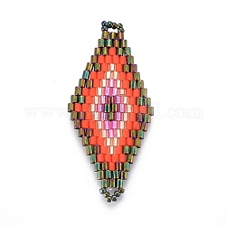 Liens de perles de rocaille japonaises miyuki & toho, motif de tissage, losange, rouge-orange, 43~44.1x19.4~20.2x1.6~1.8mm, Trou: 1.6~1.8mm