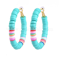 Баскетбольные серьги-кольца в стиле жен из латуни хейши из бисера, с пластиковыми спинками сережек, кольцо, средне бирюзовый, 50 мм, штифты : 0.7 мм