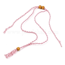 Fabrication de collier de pochette en macramé avec cordon ciré tressé réglable, pierre interchangeable, avec des perles en bois  , rose, 30.31~36.22 pouce (770~920 mm)