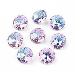 Pointed Back & Back Plated Glass Rhinestone Cabochons, Grade A, Faceted, Flat Round, Vitrail Light, 10x5mm
