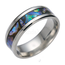 201 Stainless Steel Wide Band Finger Rings, with Shell, Stainless Steel Color, US Size 6(16.5mm)