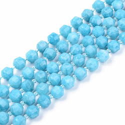 Chapelets de perles de quartz naturel, imitation couleur amazonite, ronde, teinte, facette, 7~8x8mm, Trou: 1.2mm, Environ 37~39 pcs/chapelet, 14.56~14.96 pouce (37~38 cm)
