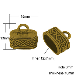 Cierre de aleación de estilo tibetano, tapas de los extremos, sin plomo y cadmio, oval, oro antiguo, 13x15x10mm, agujero: 3 mm, diámetro interior: 12x7 mm