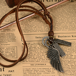 Регулируемые кожаный шнур сплава крыла кулон ожерелья для мужчин, кокосового коричневый, 8 дюйм ~ 16 дюйма