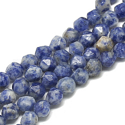 Natural Blue Spot Jasper Beads Strands, Faceted, Round, 7.5~8x7~8x7~8mm, Hole: 1mm, about 47pcs/14.9 inch
