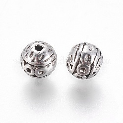 Perlas de aleación de zinc de estilo tibetano, redondo con textura, Sin cadmio y níque y plomo, plata antigua, 8mm, agujero: 1 mm