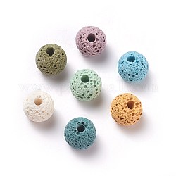 Perle di roccia lavica naturale non cerate, per perle di olio essenziale di profumo, perle di aromaterapia, tinto, tondo, colore misto, 8.5mm, Foro: 1.5~2 mm