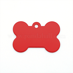 Colored Aluminum Pendants, Laser Cut, Double Sided Dog Pet Name Phone Number ID Tag Charm, Bone, Red, 20.5x30.5x1mm, Hole: 2mm
