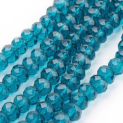 Pavo real azul imitan cristal austriaco de cristal facetado rondelle spacer bolas, cian oscuro, 8x6mm, agujero: 1 mm, aproximamente 68~70 pcs / cadena