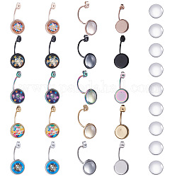 SUNNYCLUE DIY Earring Makings, with Vacuum Plating 304 Stainless Steel Ear Nuts, Earring Backs and Transparent Glass Cabochons, Flat Round, Mixed Color, 29.5x14x17mm, Hole: 0.8mm