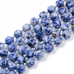 Fili di perle di diaspro macchia blu naturale, tondo, sfaccettato, 7~8x8mm, Foro: 1.2 mm, circa 38~40pcs/filo, 15.16 pollice (38.5 cm)