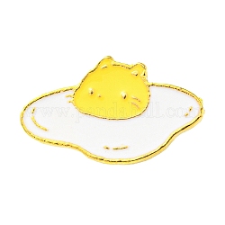 Spilla smaltata a tema cibo, spilla in lega d'oro per abiti da zaino, uovo fritto di gatto, giallo, 14x23.5x1.5mm