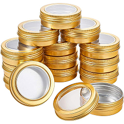 BENECREAT 14 Pcs 60ml Aluminum Tin Jars, Round Aluminum Tin Cans Cosmetic Containers with Clear Window Screw Cap Lid for DIY Crafts Travel Storage-Gold