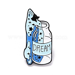 Эмалированная булавка слова мечты, Эмалированная брошь из сплава в форме бутылки для дрейфа для рюкзака, одежды, электрофорез черный, светло-голубой, 30x14.5x10.5 мм, контактный: 1 mm.