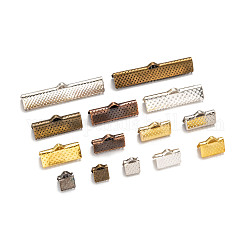 Iron Ribbon Crimp Ends, Mixed Style, Mixed Color, 7~8x6~25mm, Hole: 1~2x3mm