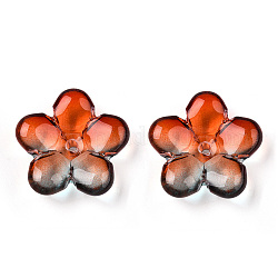 Perlas de vidrio normales transparentes de dos tonos, flor, ladrillo refractario, 21x21.5x7mm, agujero: 1.8 mm
