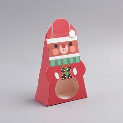 Christmas Cardboard Paper Boxes, with Clear Window, Candy Bags, for Xmas Party Favors, Bear, Red, 5.5x10.3x16.9cm