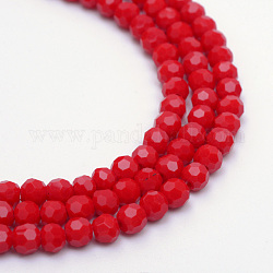 Chapelets de perles en verre opaques solides, facette (32 facette) ronde, rouge, 6mm, Trou: 1mm, Environ 100 pcs/chapelet, 24 pouce