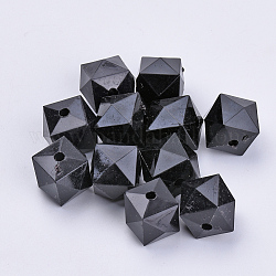 Perline acrilico trasparente, sfaccettato, cubo, nero, 12x12x10mm, Foro: 1.5 mm