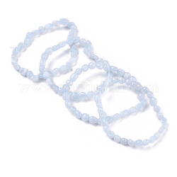 Bracelets extensibles en perles d'agate de dentelle bleue naturelle, pierre roulée, pépites, diamètre intérieur: 2~2-1/4 pouce (5.2~5.6 cm)