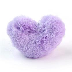 Handgemachte künstliche Kaninchenfell Pom Pom Ball bedeckt Anhänger, Fuzzy Bunny Haarballen, mit elastischer Faser, Herz, Flieder, 85~90x85~110x45~55 mm, Bohrung: 4x5 mm