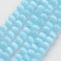 Perles d'oeil de chat, ronde, bleu ciel, 8mm, Trou: 1mm, Environ 49 pcs/chapelet, 15.5 pouce