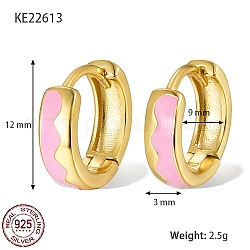 925 orecchini a cerchio spesso in argento sterling, con smalto, per donne, vero placcato oro 18k, perla rosa, 12x3mm