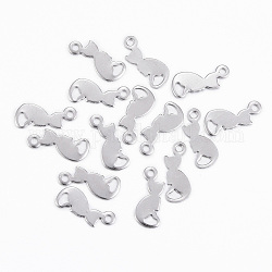 304 Stainless Steel Kitten Pendants, Cat Silhouette Shape, Stainless Steel Color, 13x5.5x0.5mm, Hole: 1.2mm