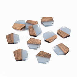 Pendentifs en résine transparente et bois de noyer, ciré, polygone, bleuet, 20.5x18.5x3~4mm, Trou: 2mm
