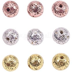 Perles de pierre de lave naturelle galvanisées, ronde, cahoteuse, couleur mixte, 6~7mm, Trou: 1mm, 180 pcs / boîte
