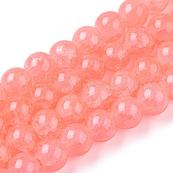 Chapelets de perles en verre craquelé peint, ronde, corail, 8mm, Trou: 1.3~1.6mm, Environ 100 pcs/chapelet, 31.4 pouce