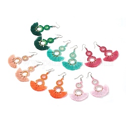 Boucles d'oreilles, avec crochets en acier inoxydable et perles acryliques, couleur mixte, 69 mm ~ 71 mm de long, pin: 0.6 mm