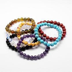 Pierres précieuses naturelles et synthétiques bracelets en perles extensibles, ronde, 52mm, Perle: 8 mm de diamètre