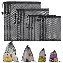 Nbeads 12 Uds. 4 estilos de bolsas de filtro de poliéster, bolsas de malla con cordón y cierre de cordón, Rectángulo, negro, 24.3~39.4x15~31x0.05~0.2 cm, 3 piezas / style